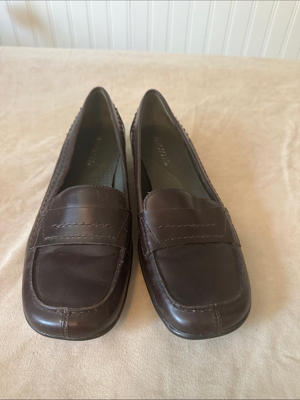 Classic Brown Leather Penny Loafers - Women's